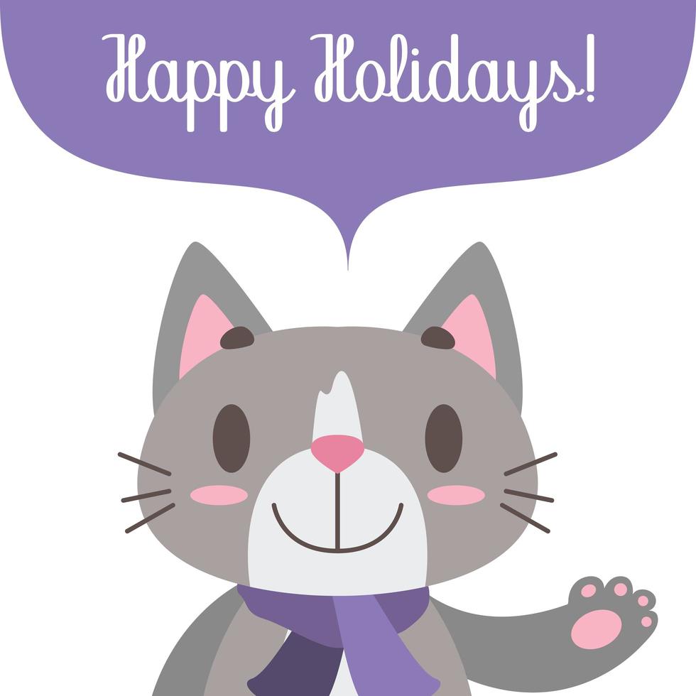 Holiday greeting with cute cat vector