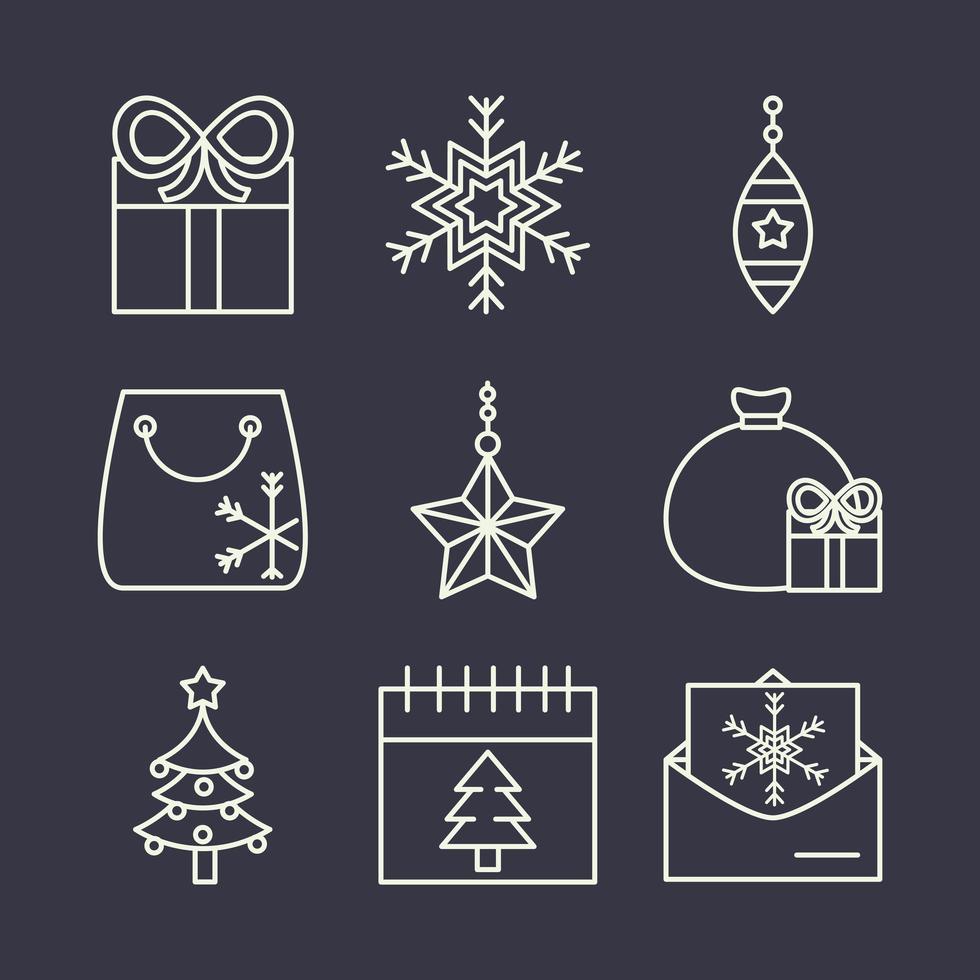 conjunto de iconos de línea de navidad vector