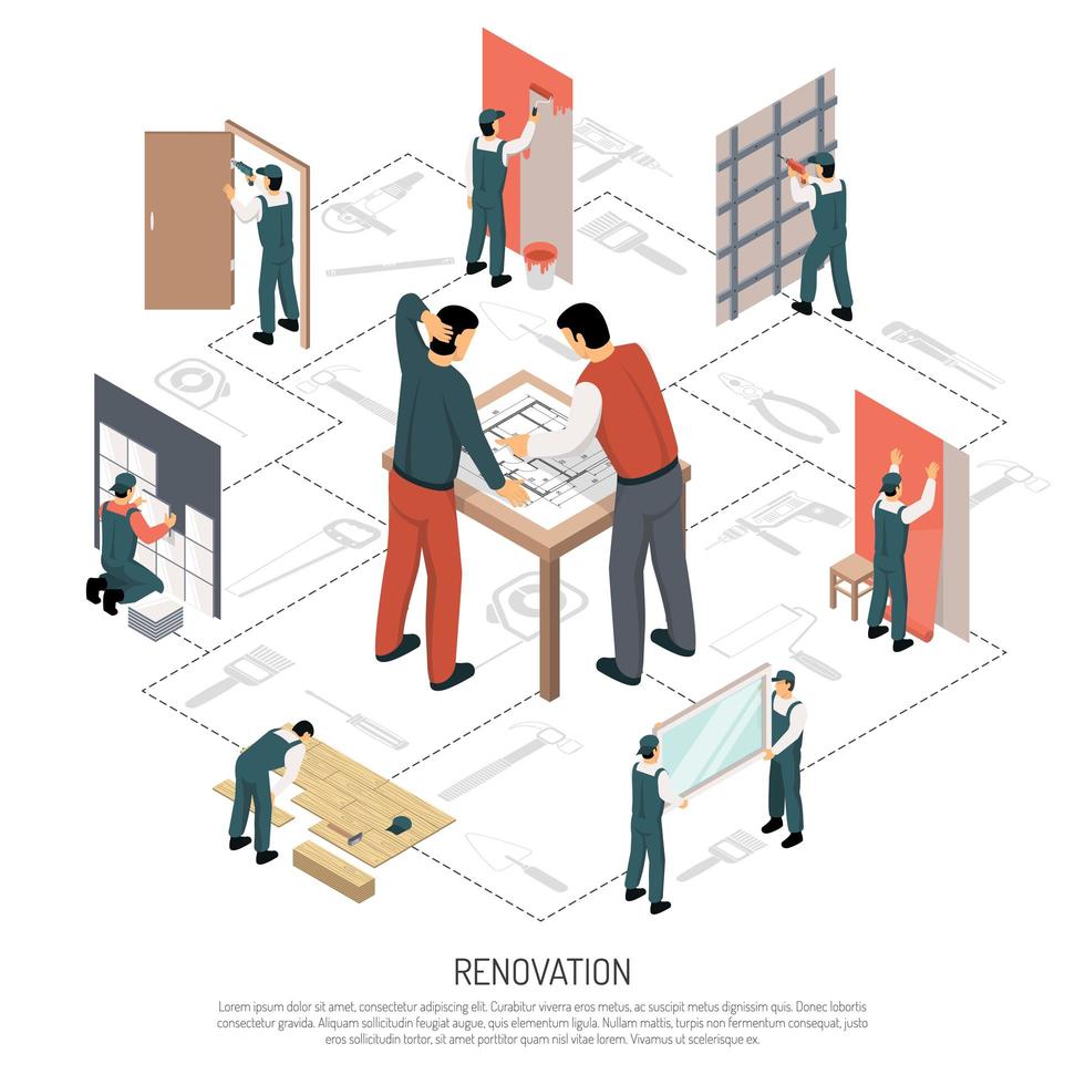 infografía de renovación isométrica vector