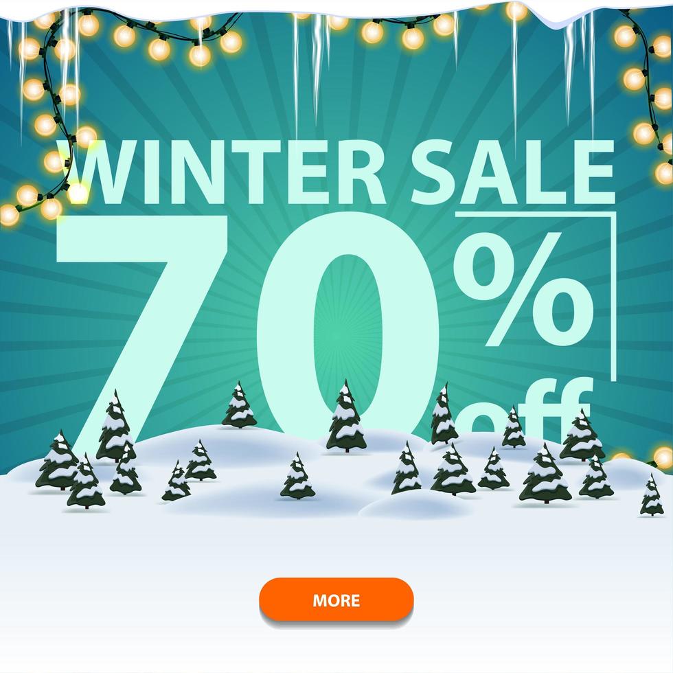 Winter sale, square discount banner with winter landscape vector