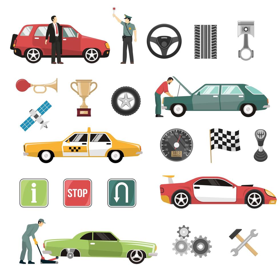 Car and Auto Flat Icon Set vector