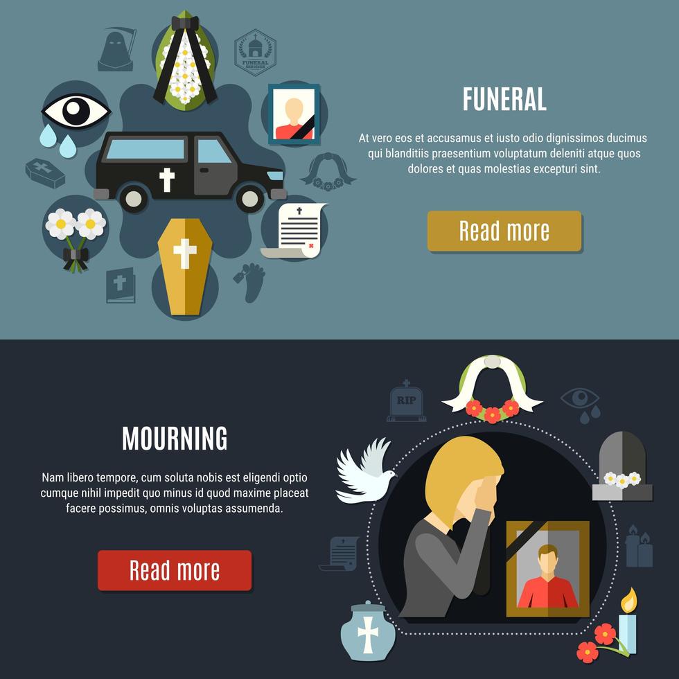 Funeral And Mourning Landing Page Set vector