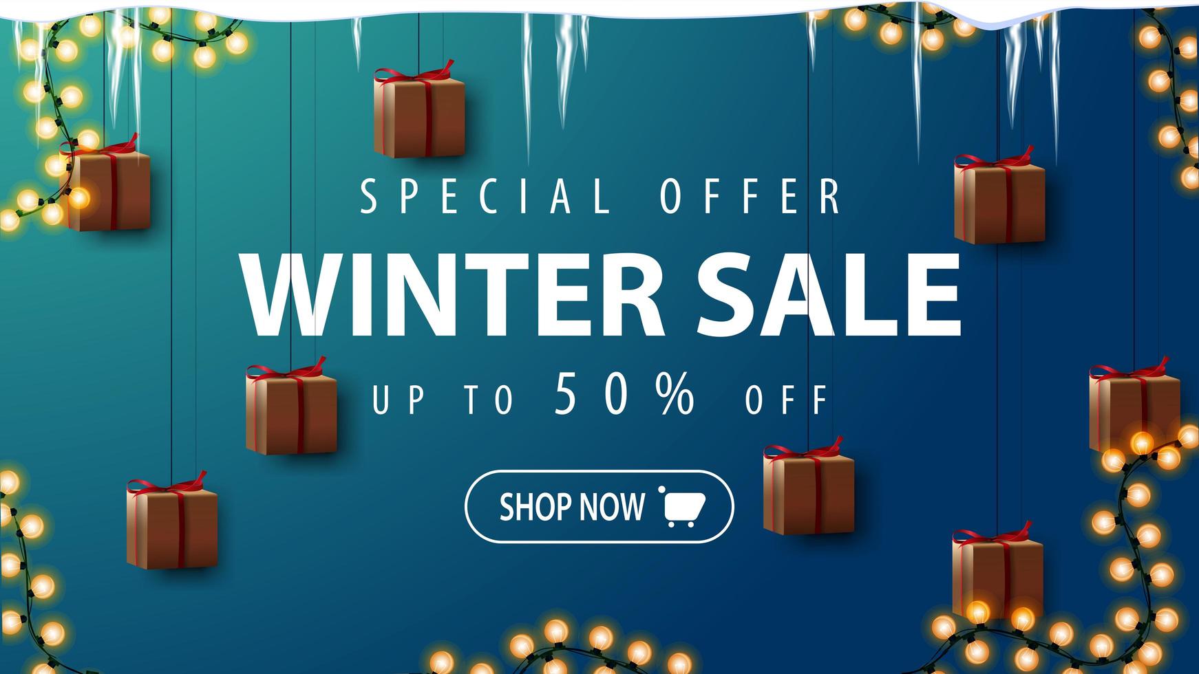 Winter sale, discount banner with garland vector