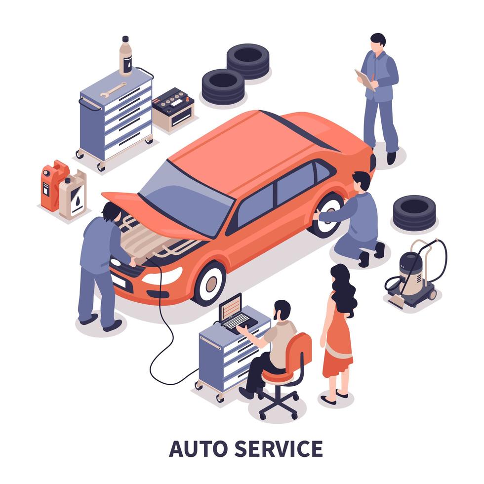 Isometric Auto Service Composition vector