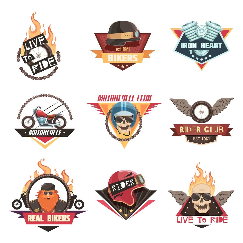 colección de emblemas de motociclista vector