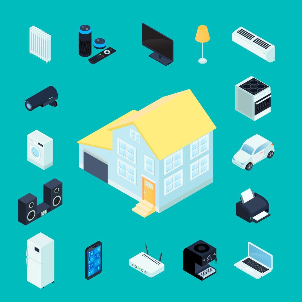 Isometric Smart Home Icon Set vector