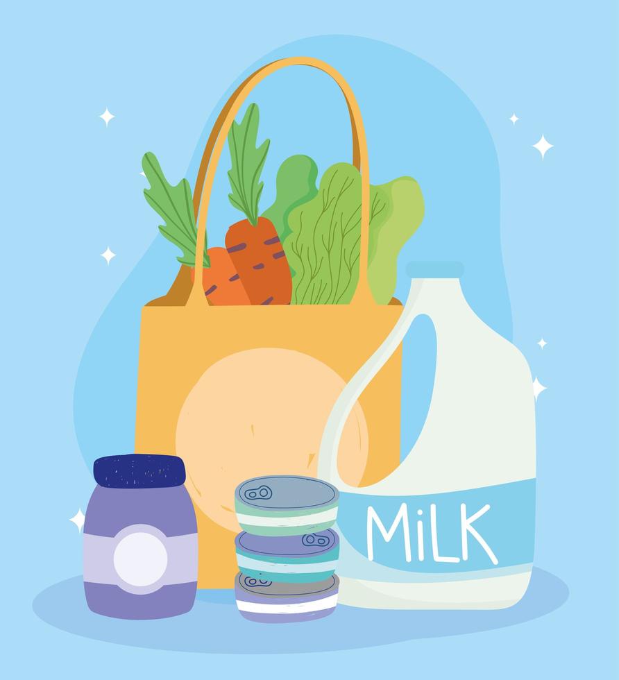 Fresh groceries with fresh produce and dairy products vector