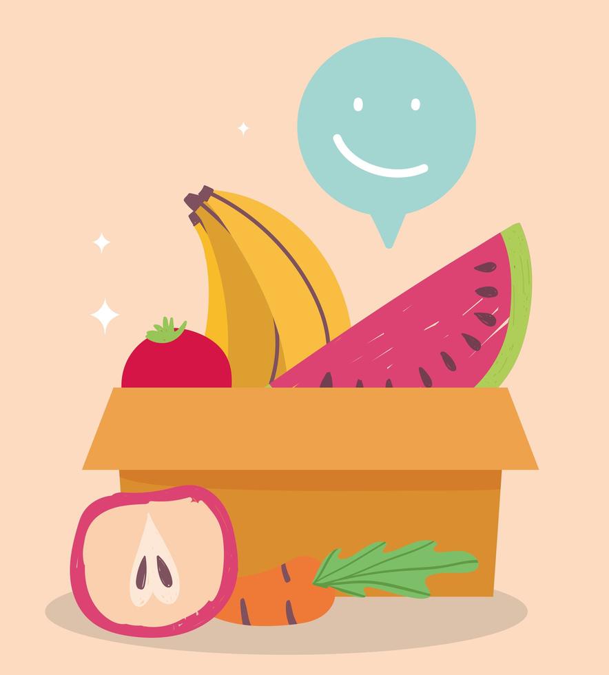 Fresh groceries with fruits and vegetables vector