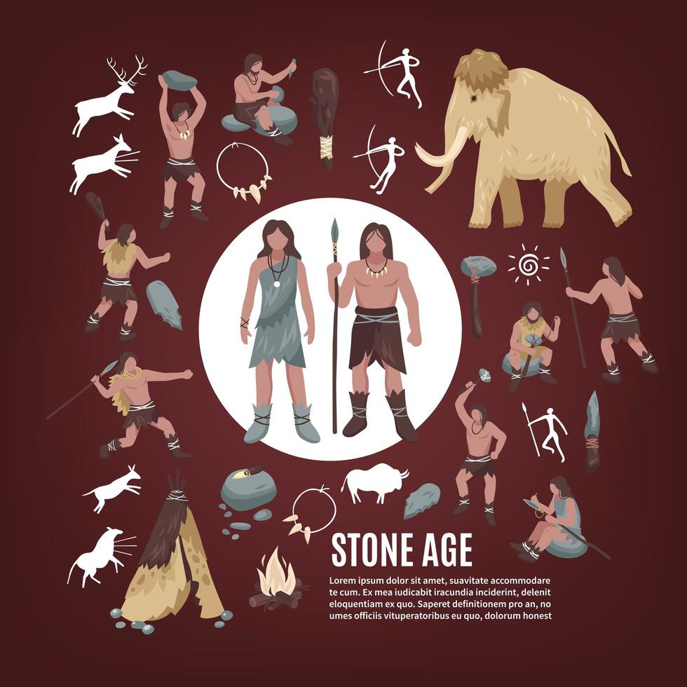 Stone Age People Icon Set vector