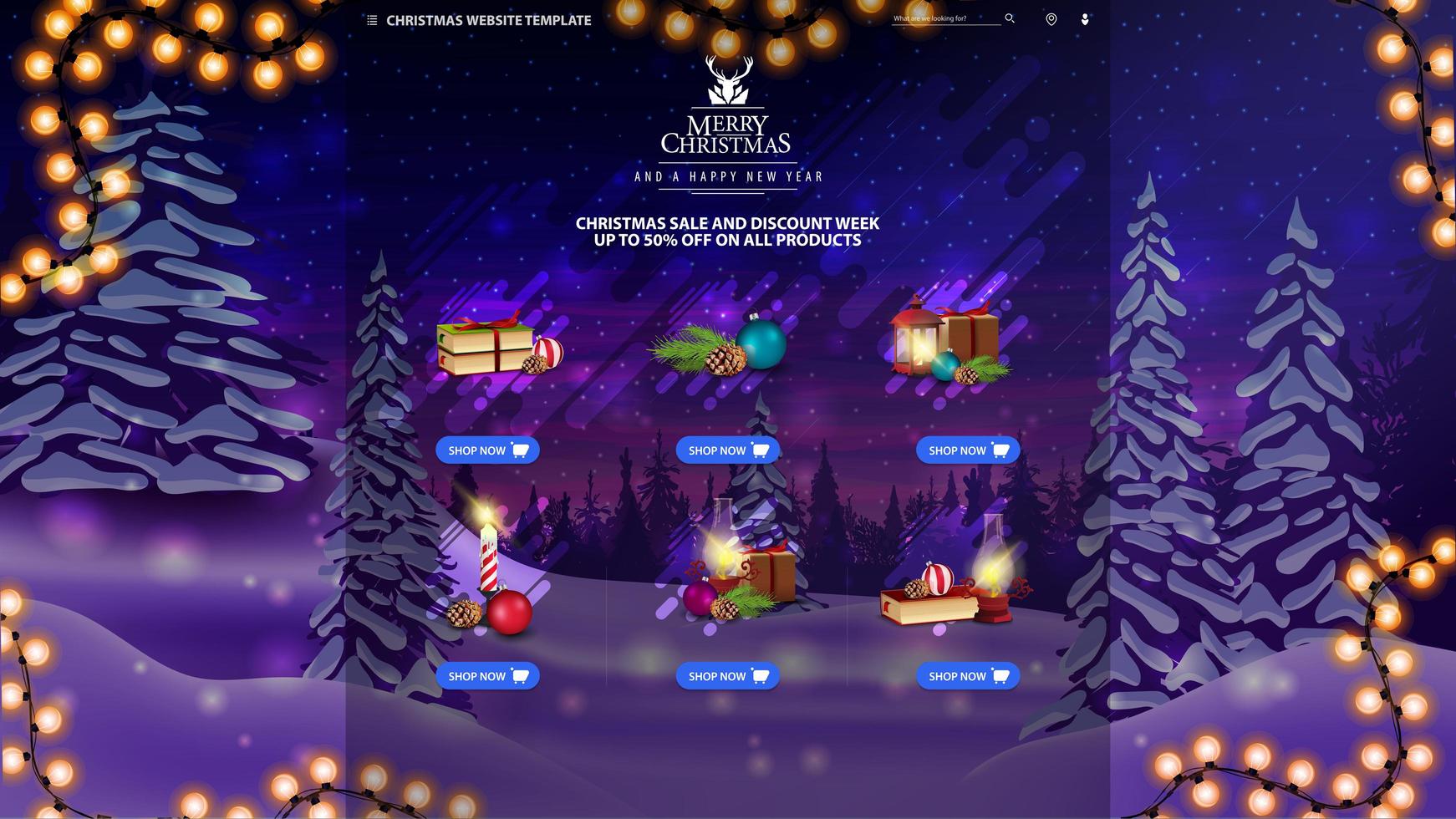 Christmas website template with goods vector
