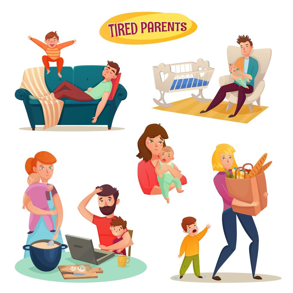 Tired Parents Element Set vector