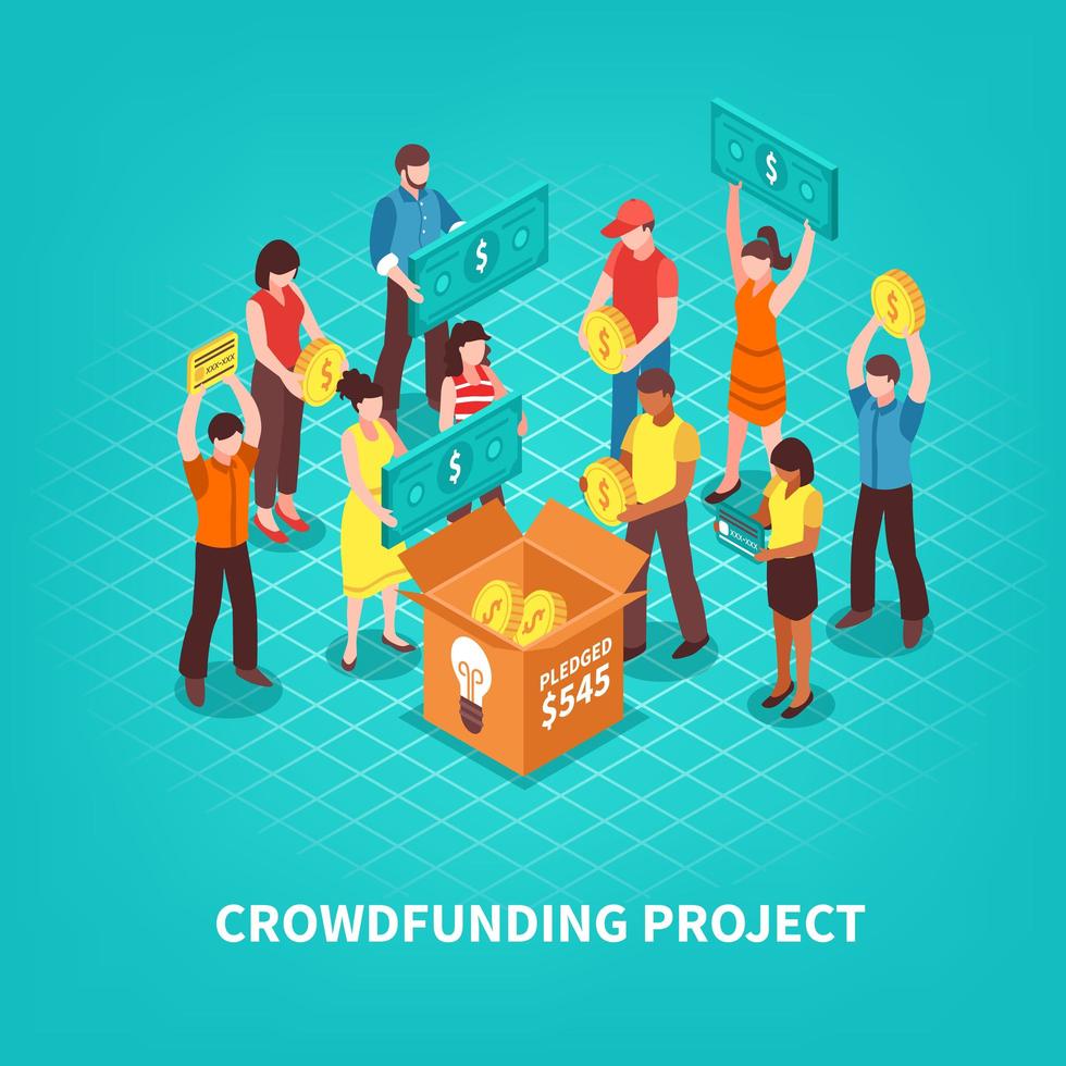 Isometric Crowdfunding Composition vector