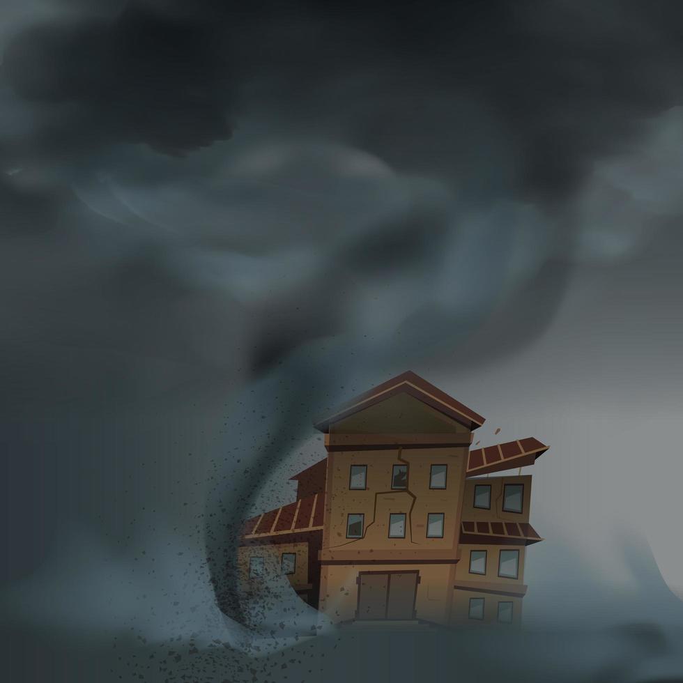 Tornado hitting a house composition vector