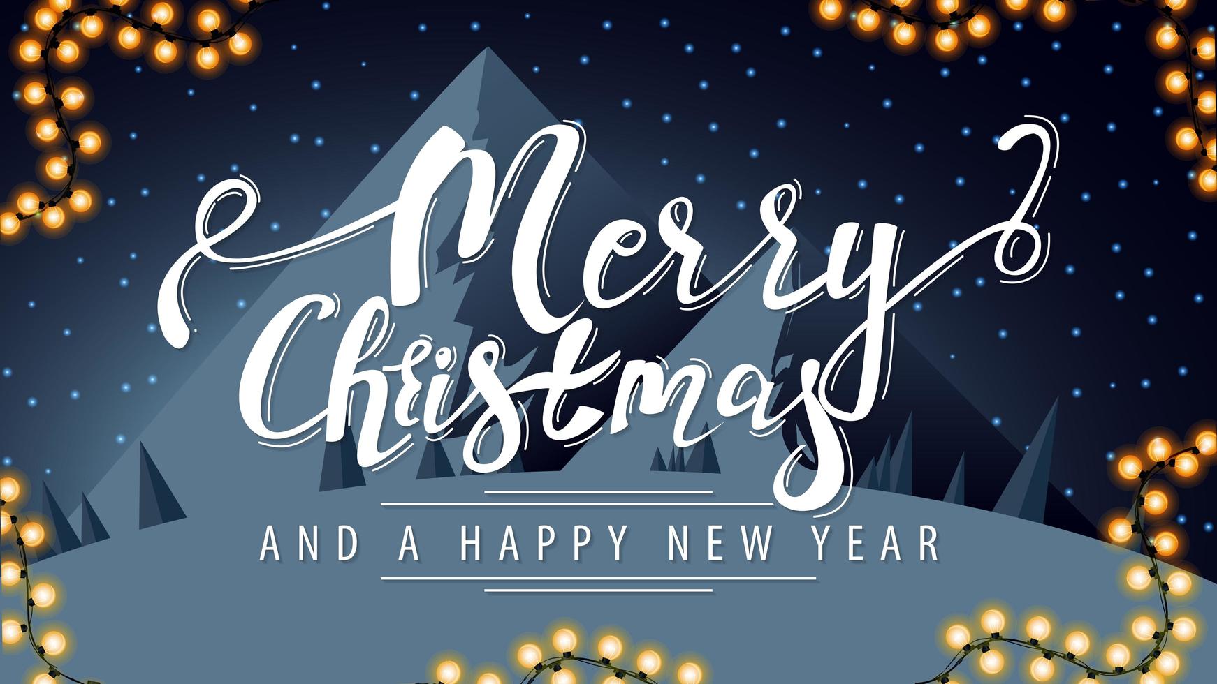 Merry Christmas, greeting postcard with white lettering vector