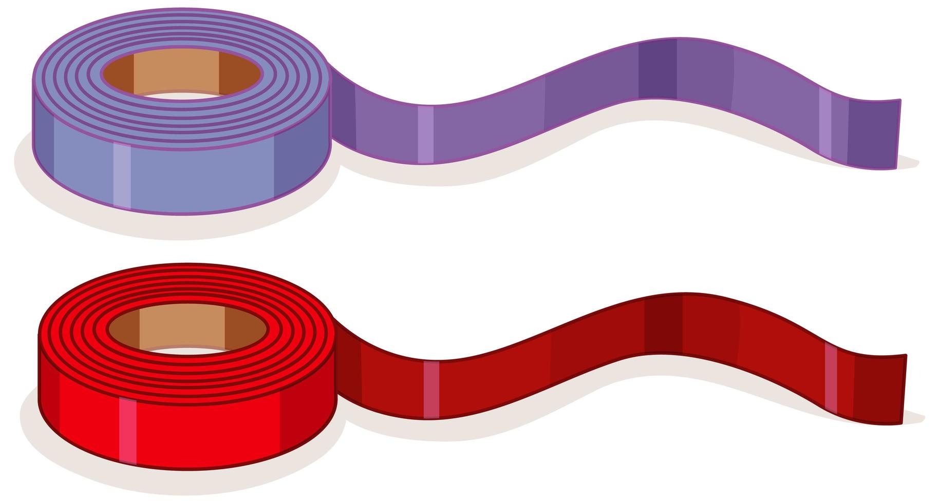 Cinta adhesiva morada y roja o rollos de cinta aislado sobre fondo blanco. vector