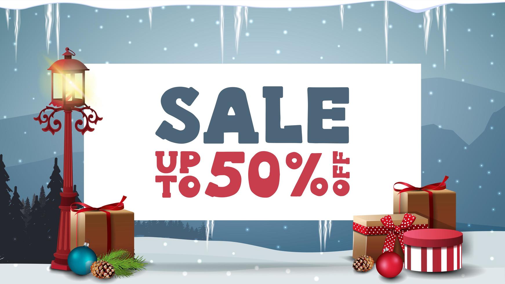 Christmas sale, discount banner with white paper sheet vector