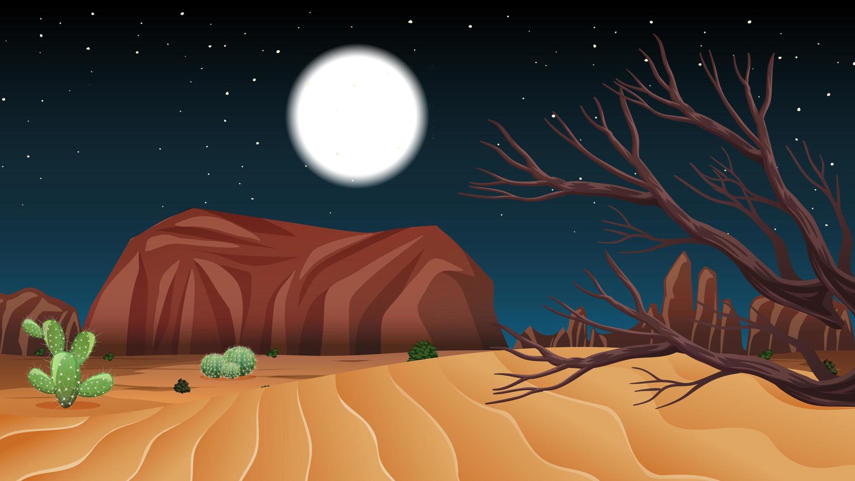 paisaje desértico salvaje en la escena nocturna vector