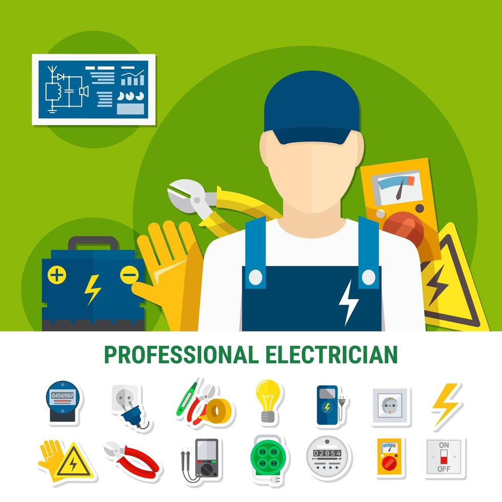 Professional Electrician Icon Set vector
