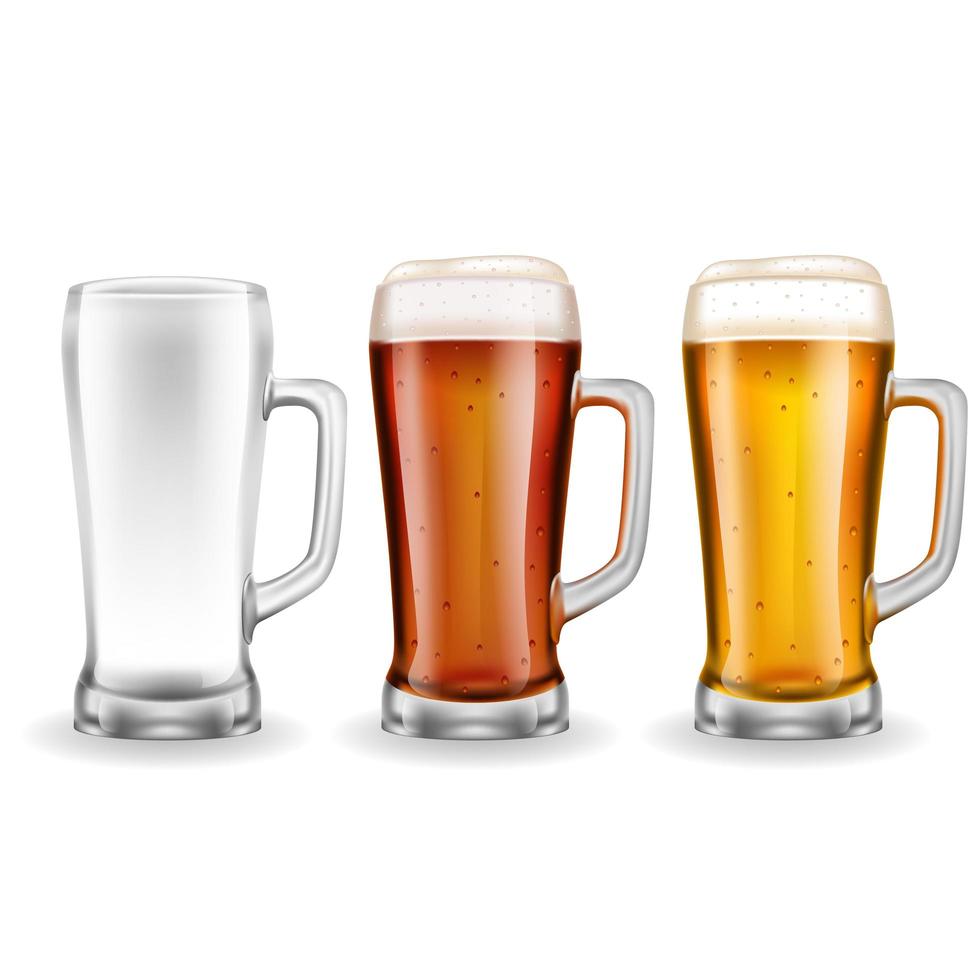 Realistic Transparent Beer Mugs vector