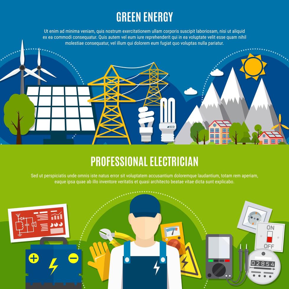 Conjunto de banner de plantilla de electricista y energía verde vector