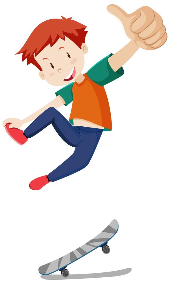 A boy playing skateboard with thumbs up posing isolated vector