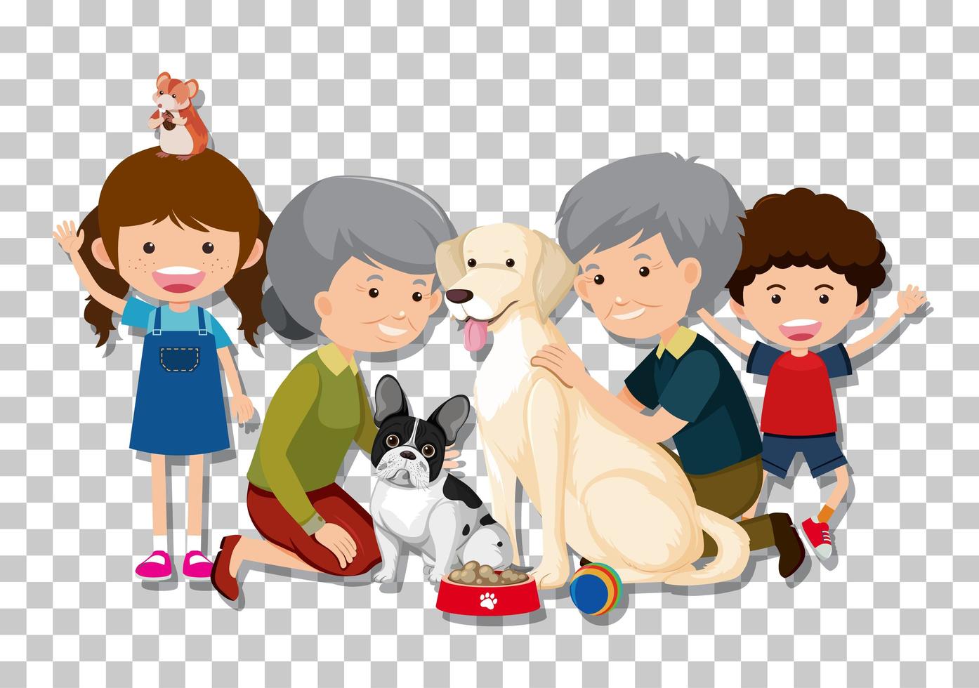 Old couple and grandchild with their pet dogs isolated on transparent  background 1486419 Vector Art at Vecteezy