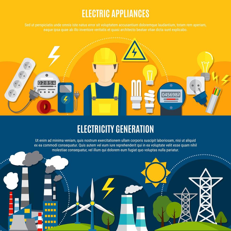 Conjunto de banners de plantillas de generación de energía y electrodomésticos vector