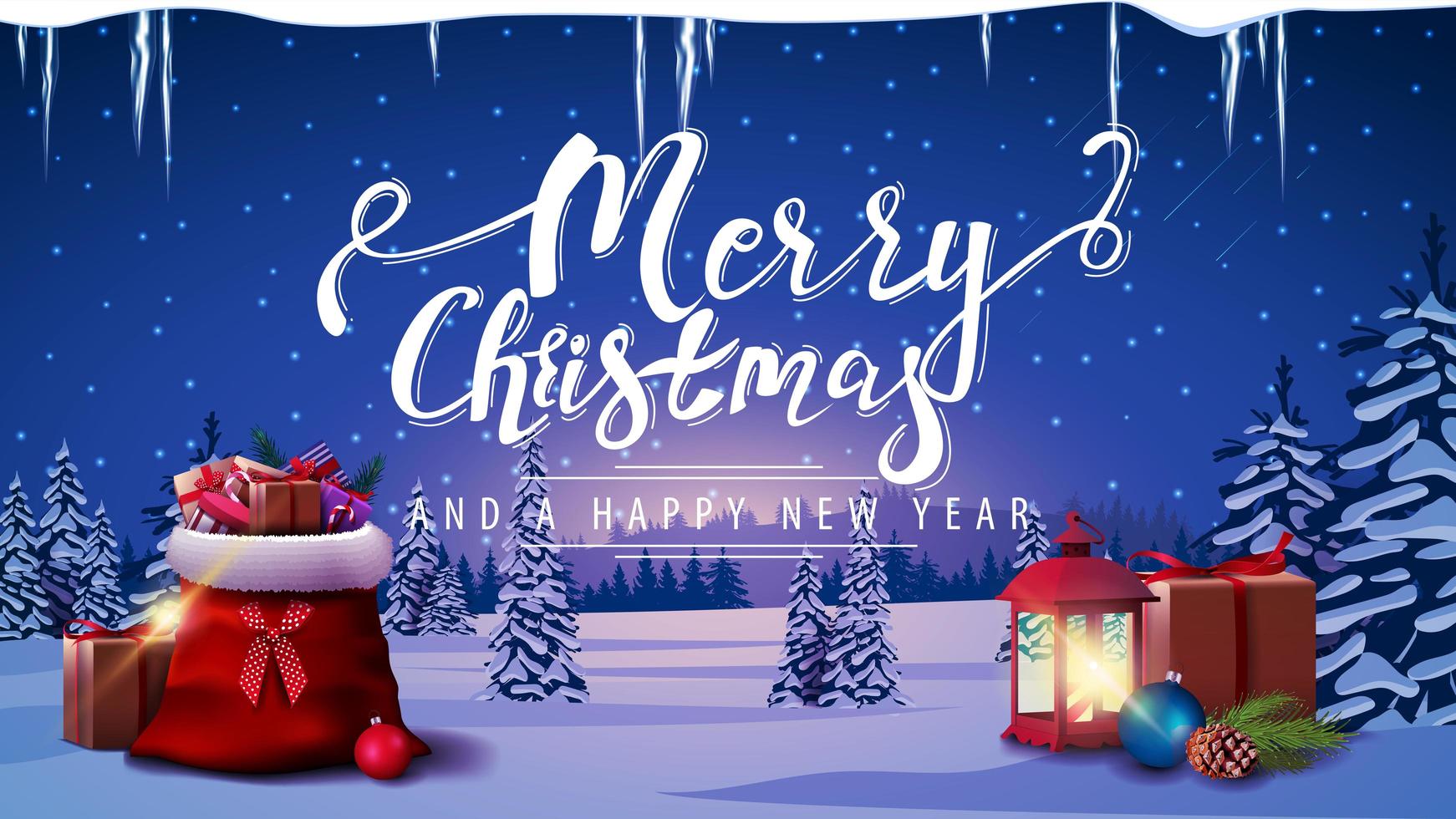 Merry Christmas and Happy New Year postcard vector