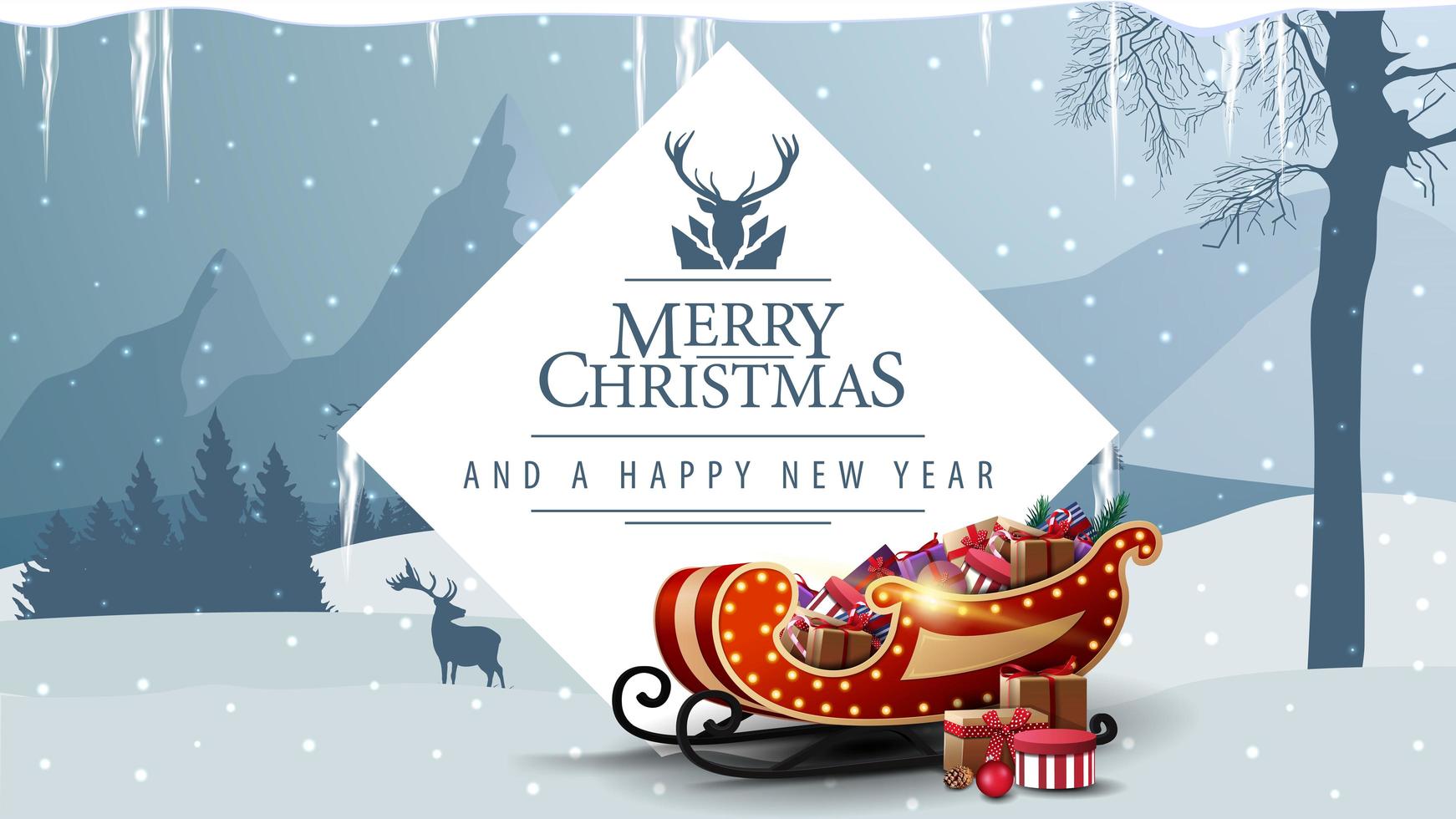 Merry Christmas and Happy New Year postcard vector