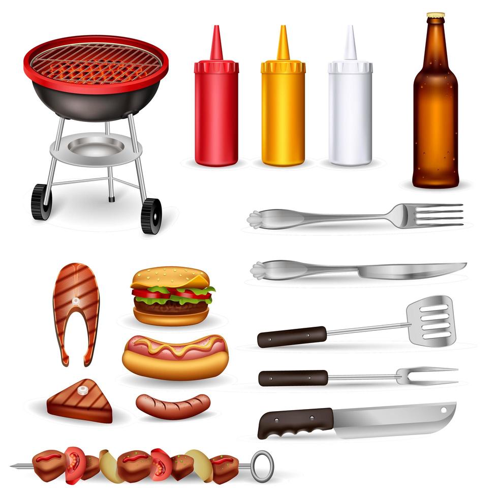 conjunto de iconos decorativos de barbacoa vector