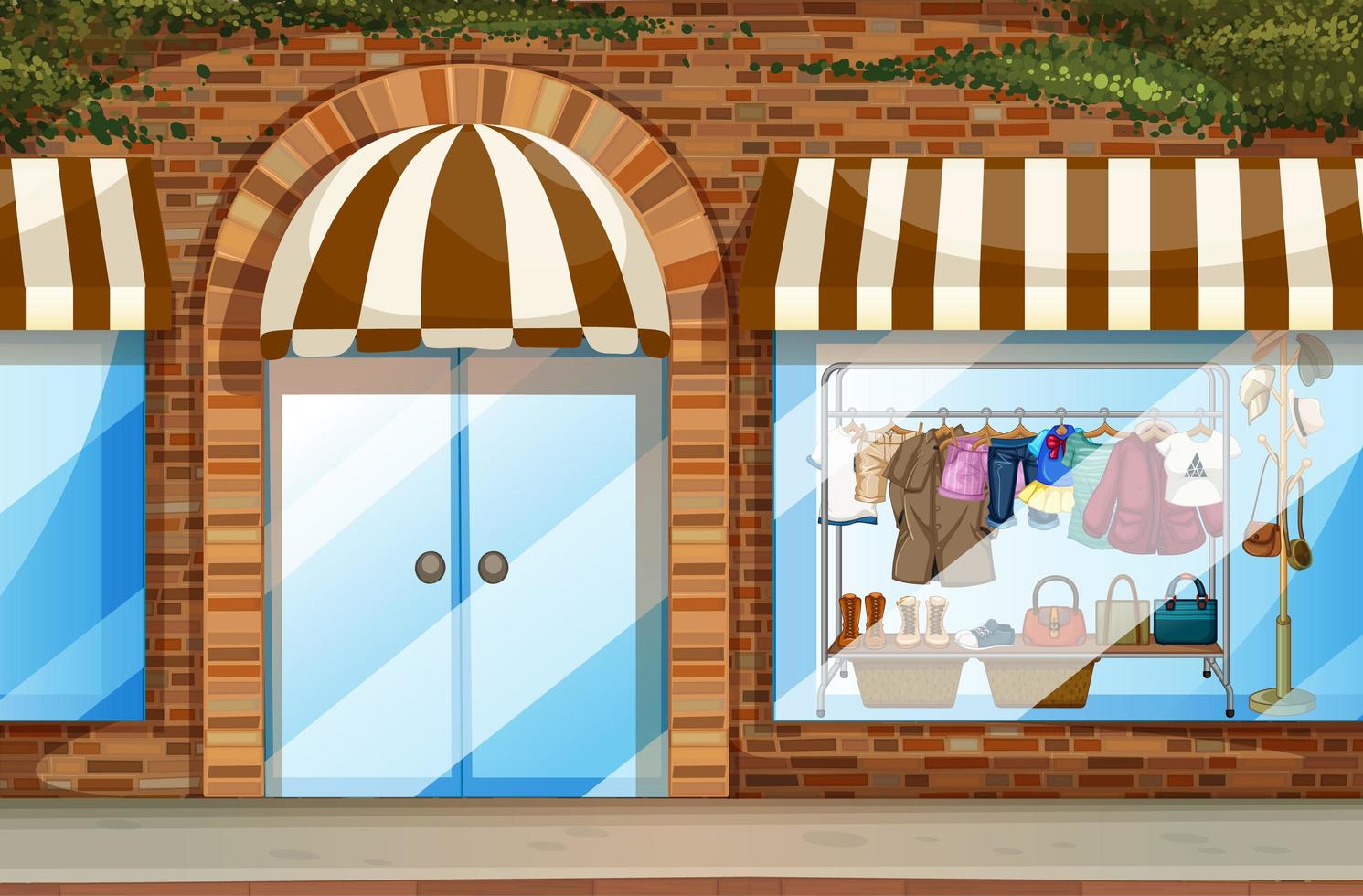 Clothing store front view scene vector