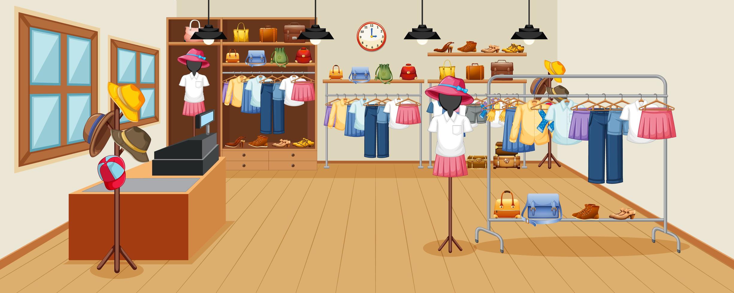 Fashion clothes store background vector