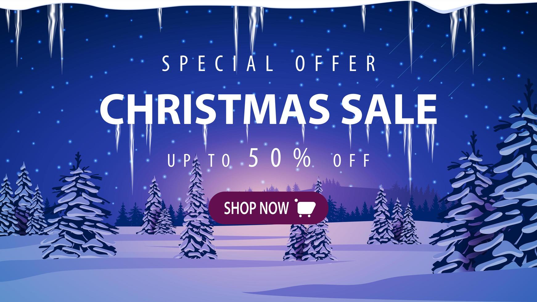 Christmas sale, discount banner with winter landscape vector