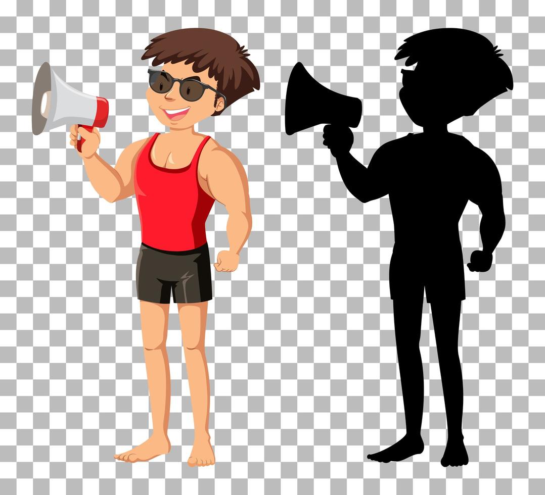 Summer cartoon character on transparent background and its silhouette vector