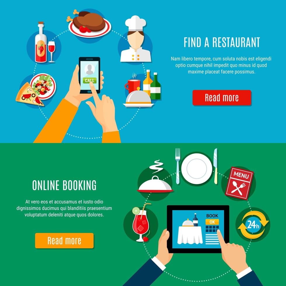 Restaurant Booking Template Banner Set vector