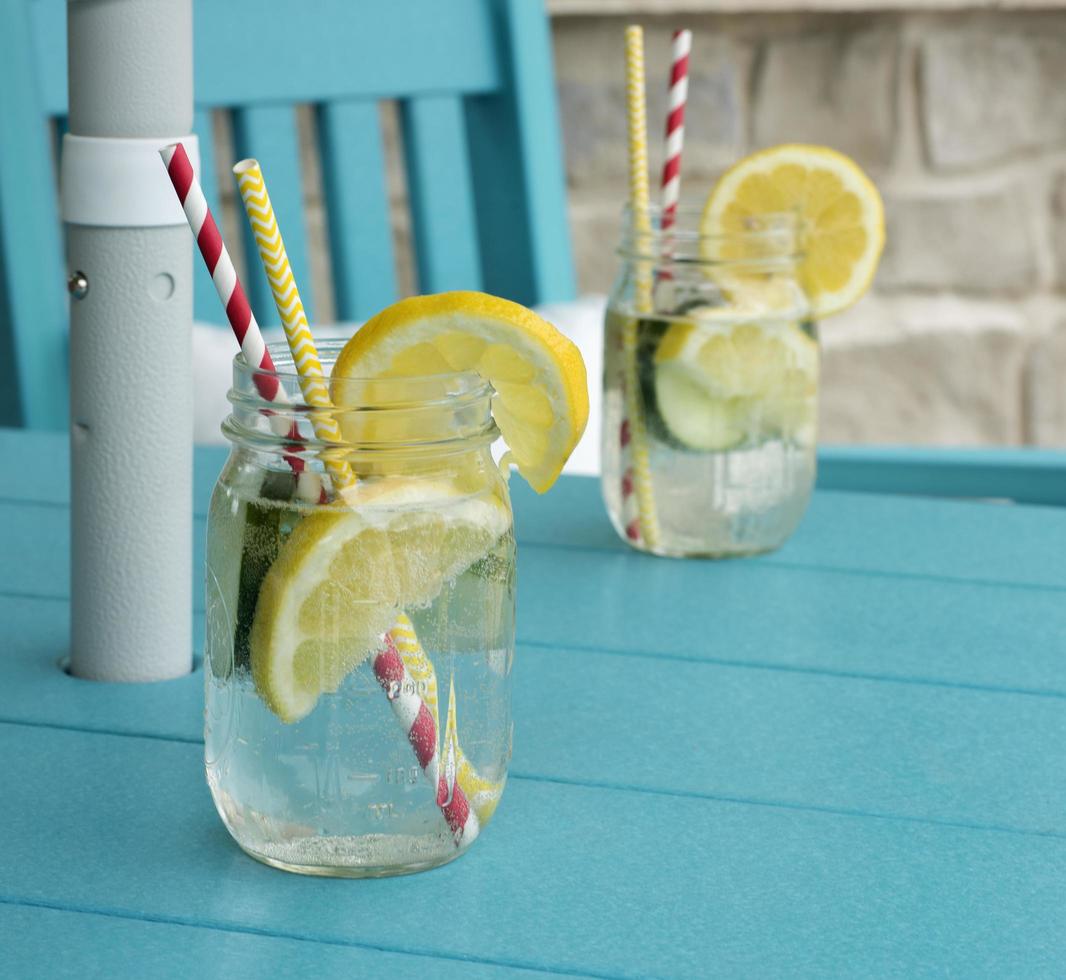 Sliced lemon in a fizzy drink photo