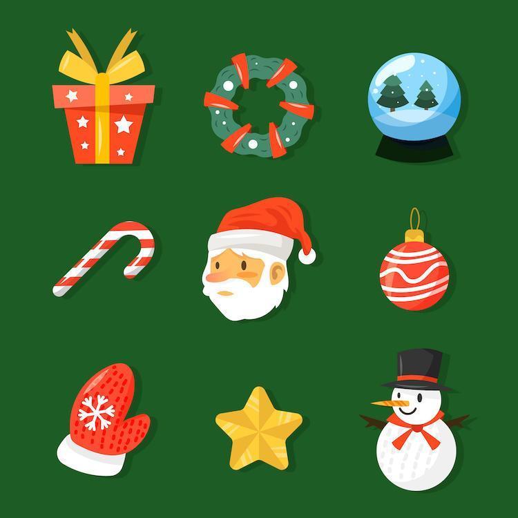 linda colección de iconos de elementos navideños vector