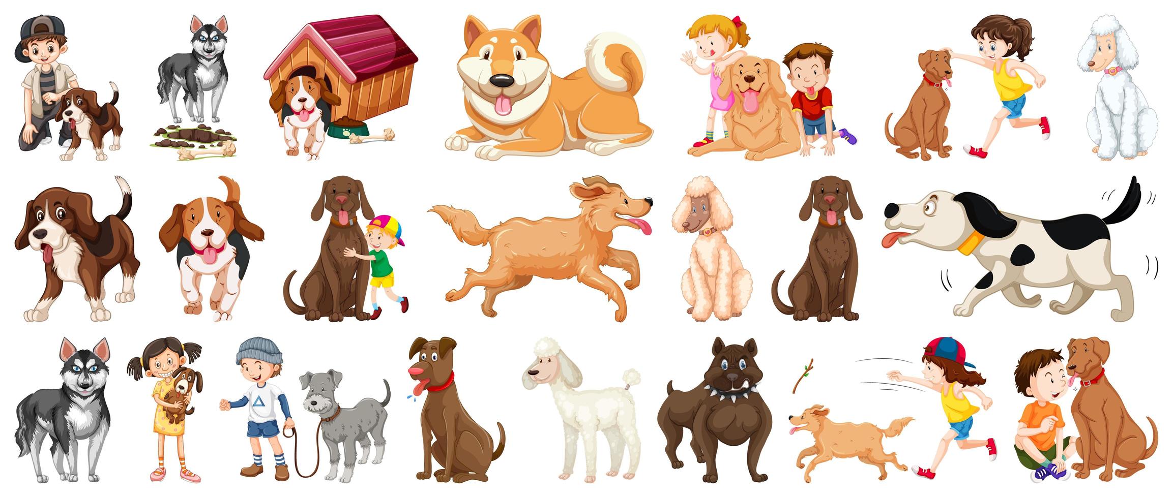 conjunto de personaje de dibujos animados de perro vector