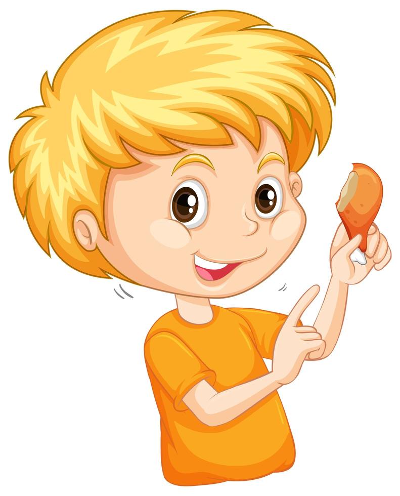 Cute boy eating fried chicken on white background 1500318 Vector Art at