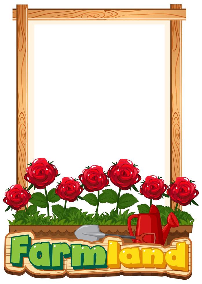 Border template design with red roses in the garden vector