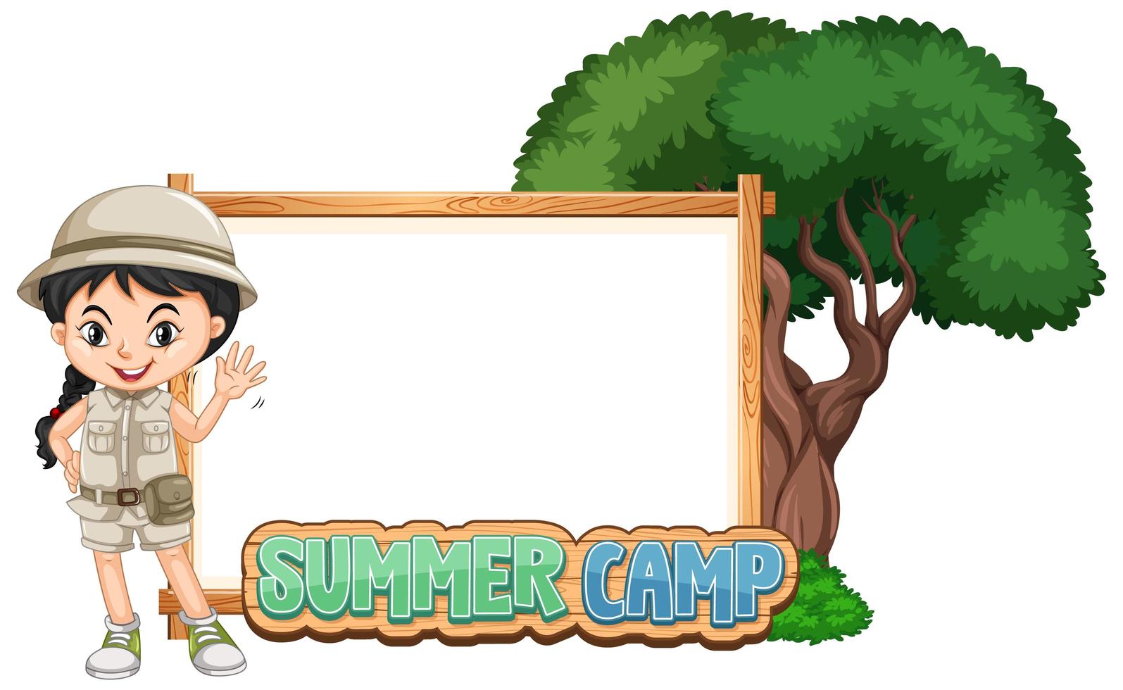 Border template design with girl at summer camp vector