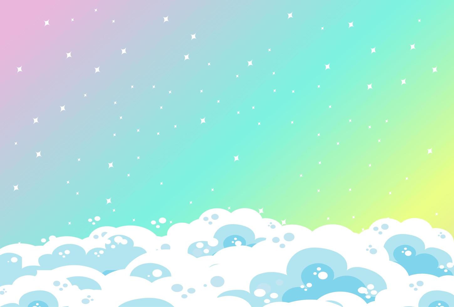 Fondo de cielo pastel arco iris en blanco con nubes vector