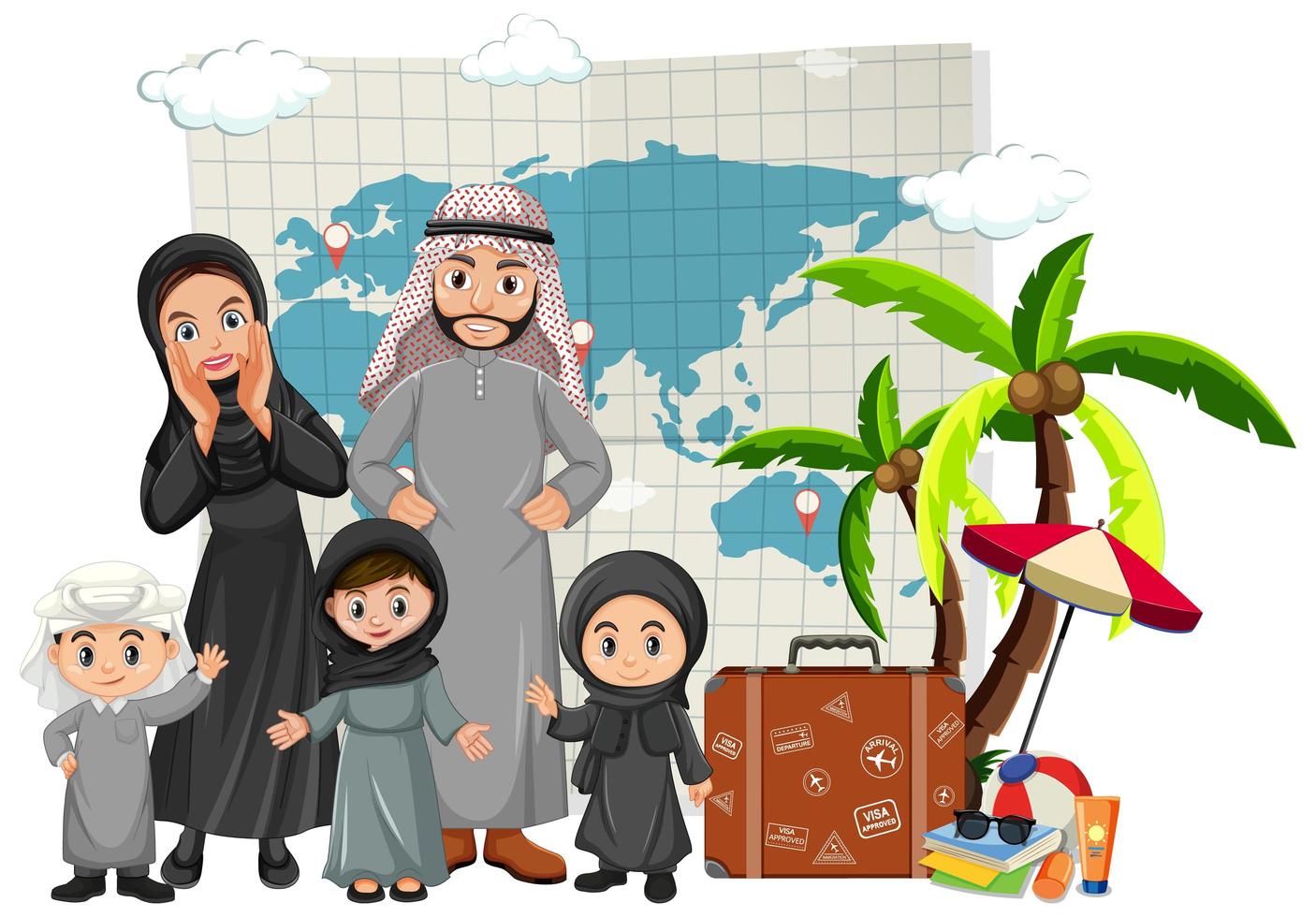 familia árabe de vacaciones vector