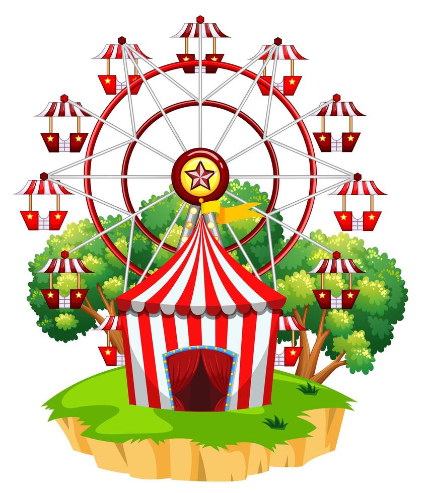 Scene with many rides in the funpark on white background vector