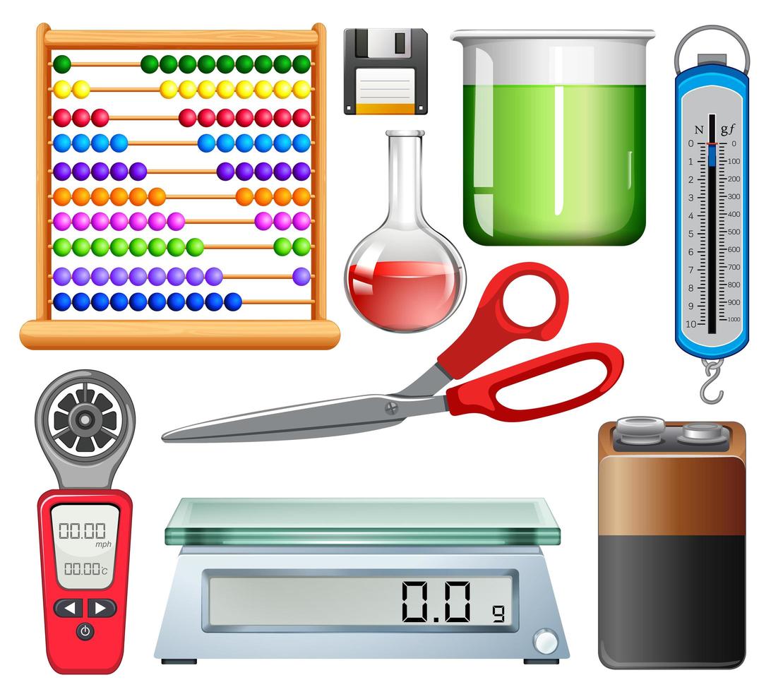 Set of science equipments on white background vector