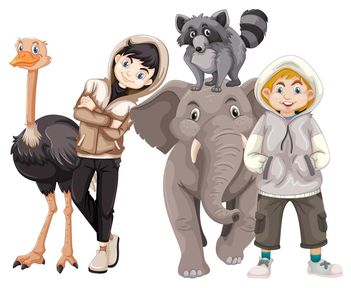Children with animals on isolated background vector