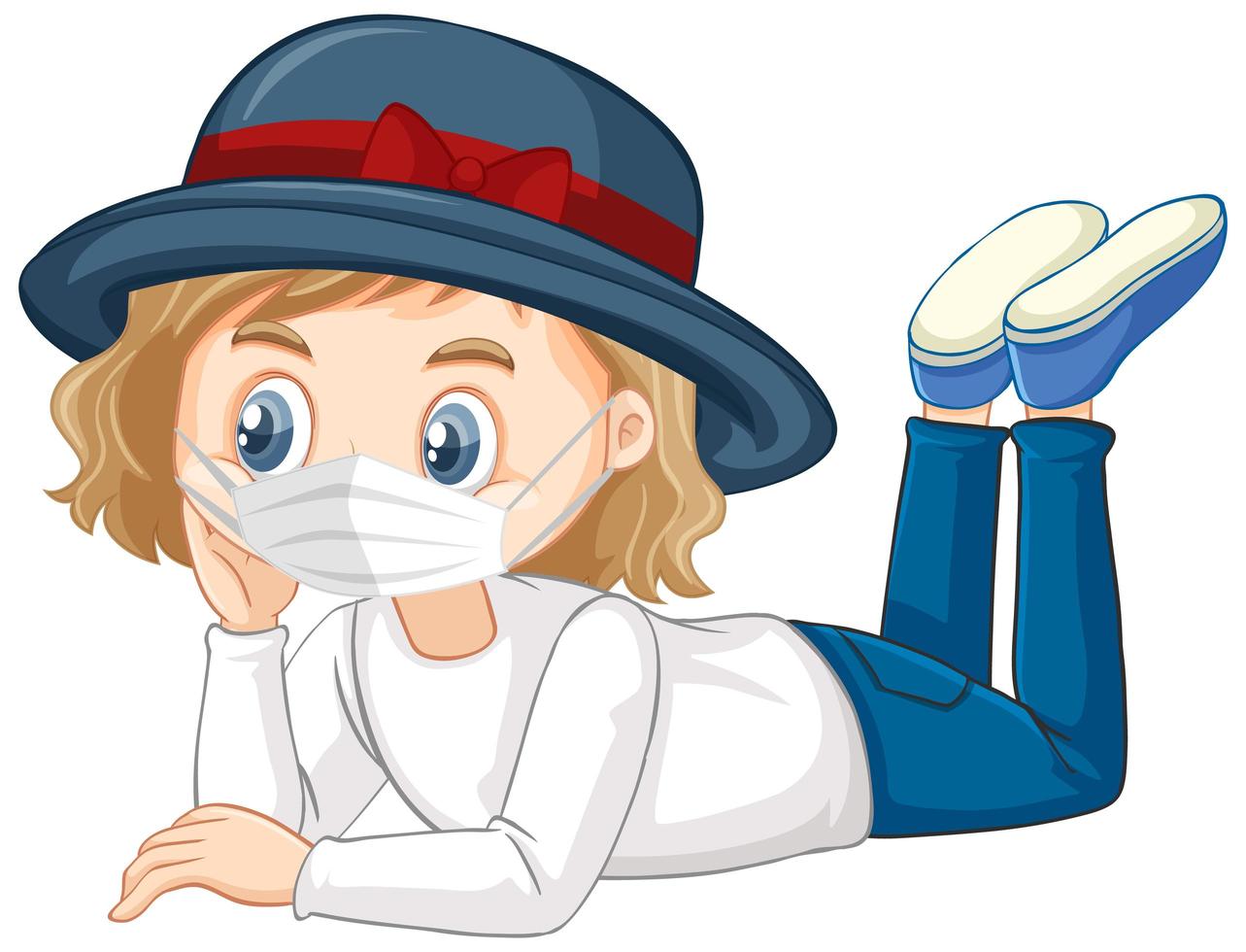 Hat girl character wearing mask vector