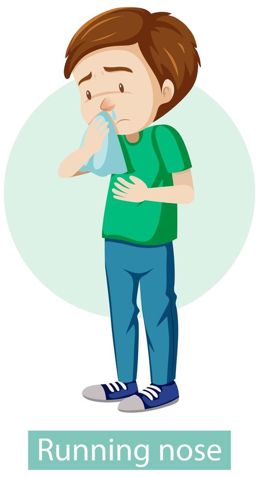 Cartoon character with running nose symptoms vector