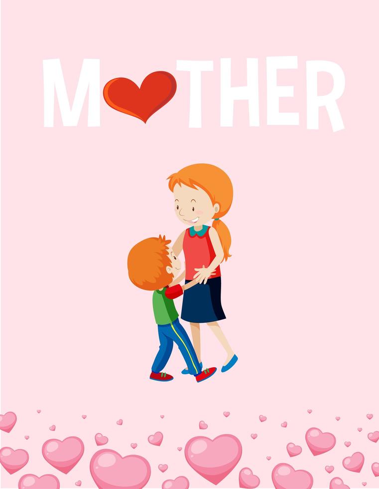Happy mother day poster design with mom and kid vector