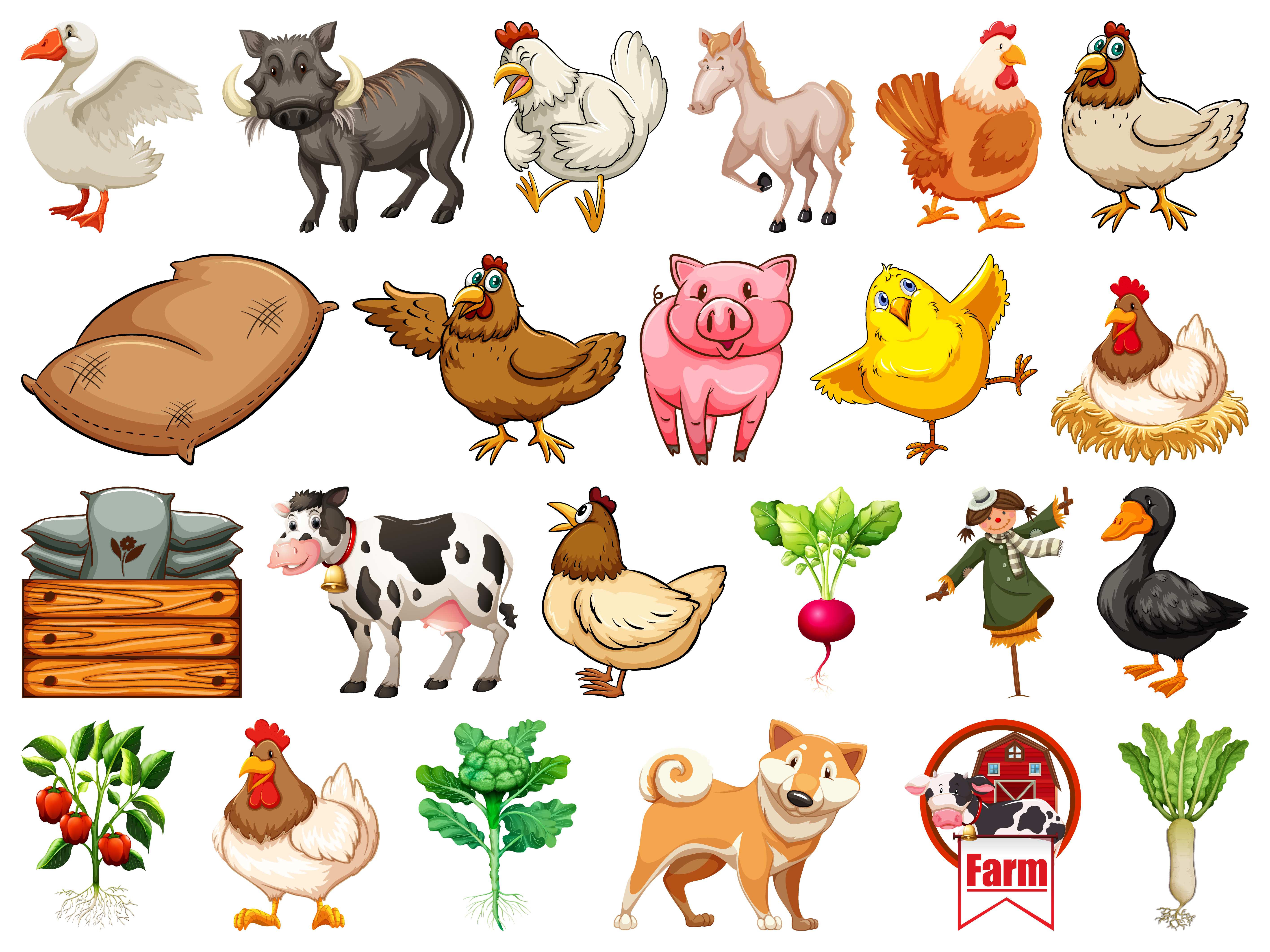 Conjunto de animales de granja